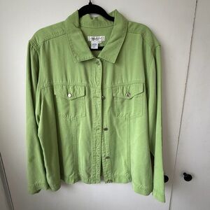 Coldwater Creek Green Utility Jacket 1X Tencel Soft Shacket PNW Cozy